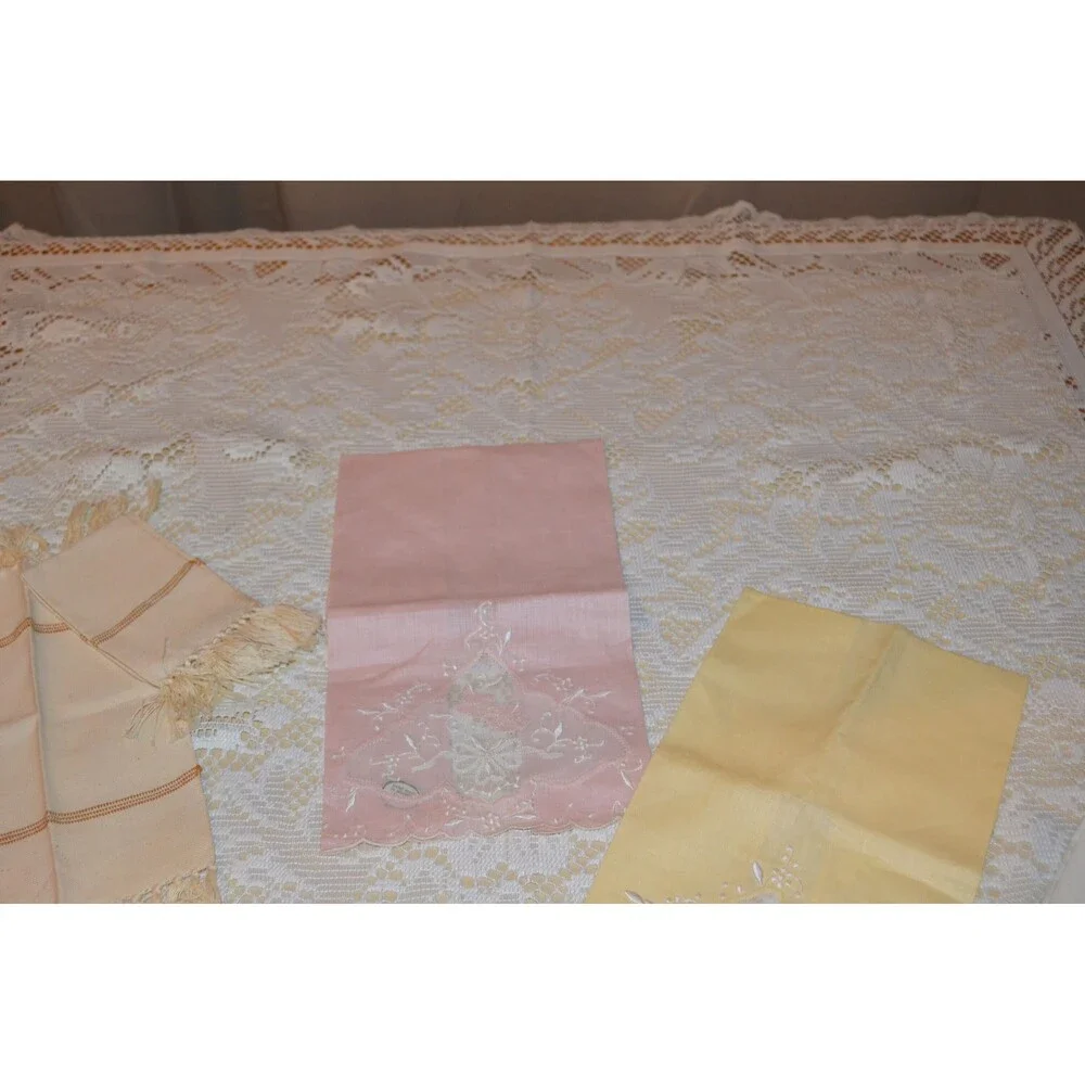 Vintage Lace Tablecloth with Sweet Pastel Accents